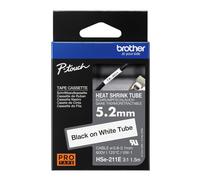 Brother Genuine Pro Tape HSe-211E Heat Shrink Tubing - Black on White, 5.2mm Wid