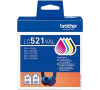 Brother LC521VAL | Kit da 4 Cartucce ink | Include colori Nero, Ciano, Magenta e Giallo | da 500 pagine | per stampanti DCPJ1260W / DCPJ1310DW / DCPJ1313DW / DCPJ1360DW / DCPJ1460DW