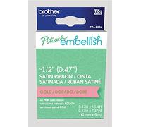 Brother P-Touch TZERE34 - Nastro di raso rosa con stampa dorata TZERE34 ~ ½" di larghezza x ~ 13,1 'lungo per l'uso con stampante P-Touch Embellish Ribbon & Tape