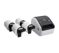 Brother Pacchetto QL-1100c, stampante per etichette di ampio formato, stampa etichette postali, codici a barre e codice QR, connettività USB, oltre a 4 rotoli di nastri per etichette DK originali DK