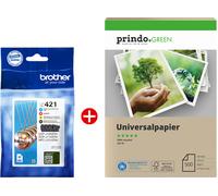 Brother + Prindo Green Recyclingpapier 500 Blatt Value Pack nero / ciano / magenta / giallo Originale LC421 MCVP