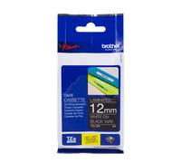 BROTHER TZE-335 TZE335 12mm 8mt NASTRO ORIGINALE bianco su nero LAMINATO