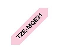 Brother TZEMQE31 Nastro Laminato pastello da 12 mm scritta nera su fondo rosa (4m)