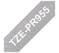 Brother TZE-PR955 - Nastro Laminato, 24 mm, Lunghezza 8 m, Bianco/Argento Glitter