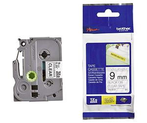 Brother TZES121, Nastro Scritturale Originale, 9 mm x 8 metri | Colore Nero su Sfondo Trasparente. Per etichettatrici serie P-Touch
