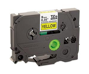 Brotheramp; Reg; p-touchamp; Reg; - TZe extra-strength adhesive Laminated Labeling tape, 3/8 W, Black on Yellow - Sold AS 1 each - for Labeling in Harsh Environments su una varietà di plastiche, superfici verniciate e ruvide.