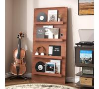 BROTTAR Espositore per dischi in vinile, altezza 160 cm, con luci LED a 3 colori e sensore di movimento, porta dischi a 4 ripiani per CD, DVD, riviste, espositore, per soggiorno, marrone