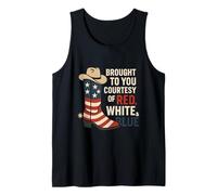 Brought To You Courtesy of Red White Blue Cowboy Boot Canotta