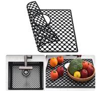 Brovy Tappetino per lavello in silicone nero, 47 x 40 cm, per fondo di lavelli in acciaio inox e porcellana, resistente al calore, antiscivolo, pieghevole, in silicone, con scarico posteriore