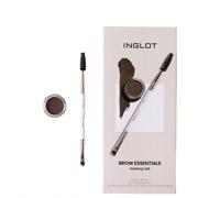 Inglot Kit Trucco Sopracciglia | Gel Sopracciglia AMC Marrone 2 g | Pennello Doppia Punta | Tonalità Marrone Ghiacciato | Applicazione Uniforme | Brow Essentials Set
