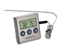 Browin 185609 - Termometro per alimenti con sonda in acciaio inox, lunghezza 1,5 m, temperatura 0-250°C, termometro per cottura e grill con timer e allarme, display elettronico LCD