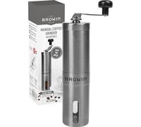Browin 320502 Macinacaffè manuale, regolabile, macinacaffè per caffè, sale e spezie in acciaio, regolazione del grado di macinazione, argento