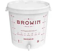 Browin 340447 - Contenitore per fermentazione, 30 l, con coperchio, rubinetto e scala stampata, per preparare vini, birre e distillazioni, colore: Bianco
