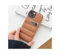(brown, 14pro Black lens) Winter Down Jacket 3d The Puffer Soft Cloth Phone Case ,3d Cute Shockproof Cover Case For Iphone 12 Promax/ 13 Promax