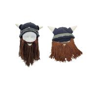 (Brown) 2pcs for Creative Funny Beard Horn Hat Parent-Child Knitted Wig Mustache Hat Warm Beard Removable Party for Autumn Winte Gray