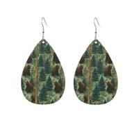 Brown Bear Family And Pine Tree Orecchini Stampato Orecchini In Pelle Divertenti Orecchino In Pelle Per Donne Tutti I Giorni Carnevale