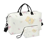 Brown Bear Peach Bunny Borsa da viaggio da viaggio per la notte Borsa da palestra Borsone da portare con sé con tracolla regolabile per escursioni impermeabile, Orso bruno Coniglietto di pesca, 1 size