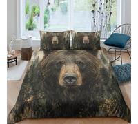Brown Bear Pine Forest Set Copripiumino Set 3 Pezzi, Botanical Floral Arte