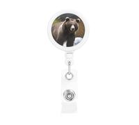 Brown Bear - Porta badge retrattile con clip a coccodrillo, portachiavi, clip per badge, leggero, retrattile, divertente, per infermieri, insegnanti, impiegati