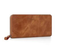 BROWN BEAR Portafoglio da donna con cerniera in pelle lunga con portamonete | Conny, Marrone Cognac Vintage, 0, Portafoglio moderno con cerniera lunga e grande molti scomparti