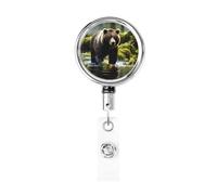 Brown Bear Pounce - Porta badge retrattile in metallo resistente