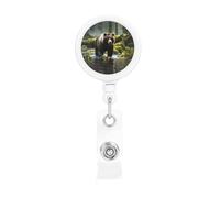 Brown Bear Pounce - Porta badge retrattile stampato, bobina identificativa con clip girevole a 360°
