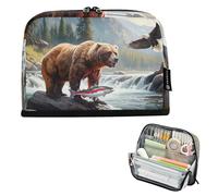 Brown Bear River Mountain - Astuccio grande con cerniera, astuccio per matite e matite, per ragazze, Kawaii Preppy College High School Supplies