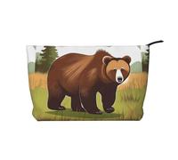 Brown Bear Walking Chiusura Cerniera Borsa Trucco Corduroy Organizer Multifunzionale 22x7x17cm per Viaggi Campeggio Vacanze Fitness, Nero , Taglia unica