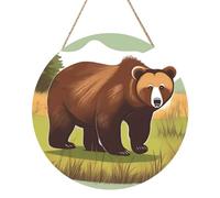 Brown Bear Walking Round Wood Panel Painting 30,5 cm. Opera d'arte squisita, legno ecologico, una scelta elegante per la decorazione della casa.