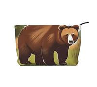 Brown Bear Walking - Trousse in velluto a coste con cerniera, astuccio per cosmetici, per viaggi, articoli da toeletta e uso quotidiano
