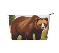 Brown Bear Walking - Trousse per cosmetici, in velluto a coste, con chiusura a cerniera, adatta per viaggi, campeggio e uso quotidiano