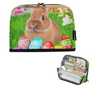 Brown Bunny Uova di Pasqua Sacchetto di immagazzinaggio della matita verde Sacchetto della matita della chiusura lampo Grande Astuccio per matite Ragazzi Borse per penne Ragazzi Ragazze Cancelleria