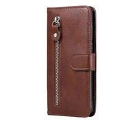 (brown) case for OnePlus 12 with zipper and card slots made of leather