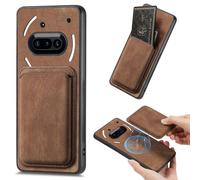 (Brown) Compatible For Nothing Phone (3a) Case Compatible with MagSafe Leather Back Cover with Detachable Card Holder