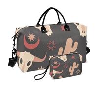 Brown Cowboy Bull Astrology Bagagli da viaggio Borsa da viaggio Borsa da viaggio Weekender Borsa da allenamento con borsa da toilette per yoga di grande capacità, Astrologia del toro cowboy marrone, 1