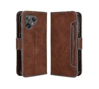 (Brown) Custodia per Fairphone 5, cover a portafoglio antigraffio con inserti in pelle PU