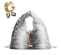 Brown Deer Print Dumpling Bag for Women, Fall Faux Fur Animal Handbag, Retro Plush Large Capacity Chain Shoulder Bag