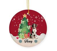 Brown English Springer Spaniel Dog Ornamento Natalizio In Ceramica Con Cordino Ornamenti Di Natale 7.3Cm Decorazione Rotonda Per Albero Di Natale