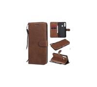 (Brown) For Huawei Y6p Solid Color Horizontal Flip Protective Leather Phone Case
