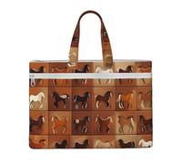 Brown Horse Print Grande Capacità Canvas Tote File Bag Per Le Donne Uomini Documento Ufficio Viaggi Shopping