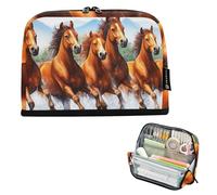 Brown Horses Astuccio con cerniera Grande Borsa per matite Ragazzi Borse per penne Ragazzi Ragazze Adolescenti Grande Capacità College High School Forniture per Ufficio