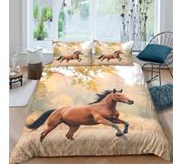 Brown HorseSet Di Copripiumino microfibra morbida 3 pezzi motivo 3D con cerniera Nature Autumn copripiumino incluso federe aiosa ultra morbido e traspirante for bambini Super king（260x220cm）
