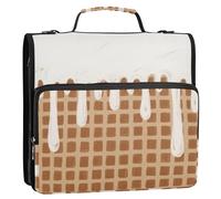 Brown Ice Cream Plaid Checked 3 Anelli 1.5 "Zipper Raccoglitore con Tracolla Facile da Trasportare Portfolio Portatile per Studente Medio Paquete de gestión de documentos