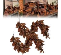 Brown Magnolia Leaf Garland,6Ft Autumn Realistic Artificial Seeded Magnolias Garland,Rustic Fall Leafs for Fireplace Mantel,Christmas,and Thanksgiving Decorations (2)