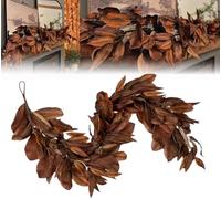 Brown Magnolia Leaf Garland,6Ft Autumn Realistic Artificial Seeded Magnolias Garland,Rustic Fall Leafs for Fireplace Mantel,Christmas,and Thanksgiving Decorations (1)