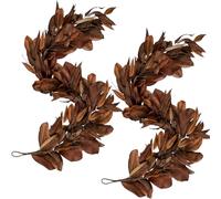 Brown Magnolia Leaf Garland, Artificial Magnolia Leaf Garland Realistic, 6ft Autumn Magnolias Leaf Artificial Garlands,for Fireplace Mantel, Christmas, and Thanksgiving Decorations (2PCS)