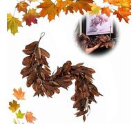 Brown Magnolia Leaf Garland, Magnolia Garland, UV Resistant & Waterproof Fall Leaves Garlands, Rustic Fall Leafs for Fireplace Mantel, Christmas, and Thanksgiving Decorations (180 cm)