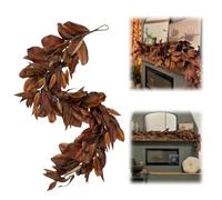 Brown Magnolia Leaf Garland, Rustic Artificial Magnolia Leaves Wreath with Veins, Faux Fall Leaf for Fireplace Mantel Christmas Thanksgiving Decorations