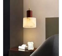 Brown Marble Frosted Glass Alabaster Pendant Light Wood Lighting Fixture Vintage Brass Mid Century Hanging Lamp Farmhouse Chandelier for Dining Room Bedroom Hallway