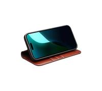 (Brown) QIALINO Compatible For iPhone 16 Case Genuine Cow Leather Card Holder Stand Flip Phone Cover
